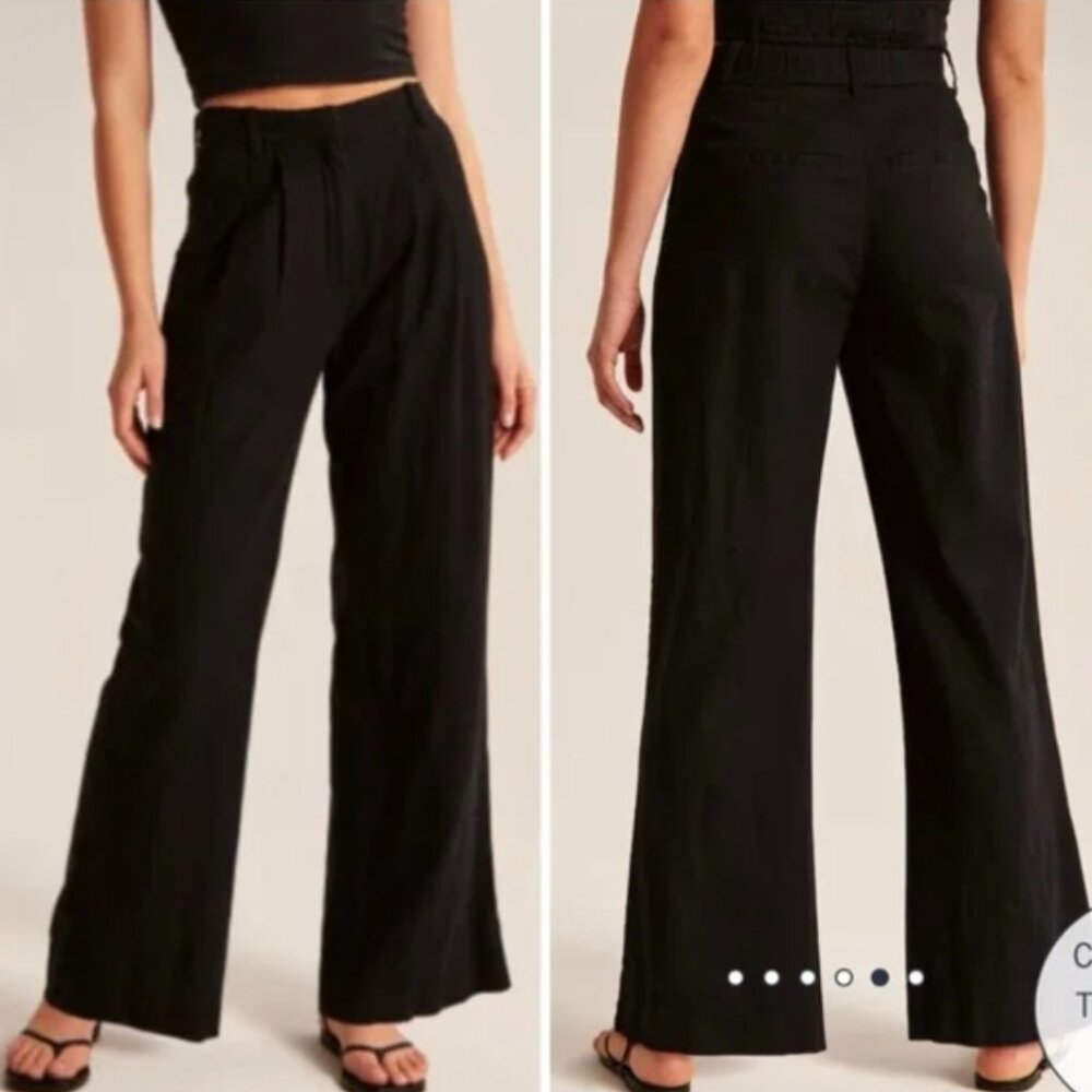 A&F - NWT Linen High-Rise Straight Leg Trouser Pant Black Linen 18 / 34
